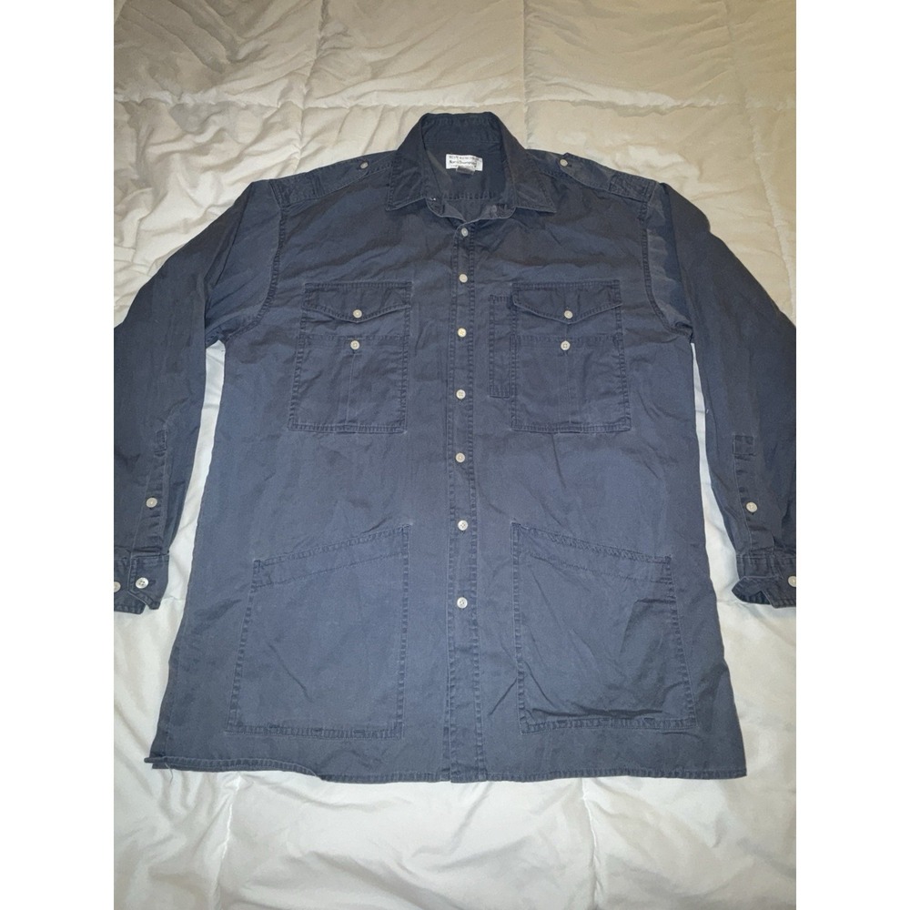 Vintage Norm Thompson Men's XL blue Mechanic Work Shirt Long Sleeve Button Up